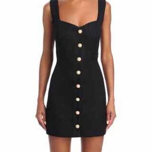 French Connection Black Mini Dress with Pearl Buttons